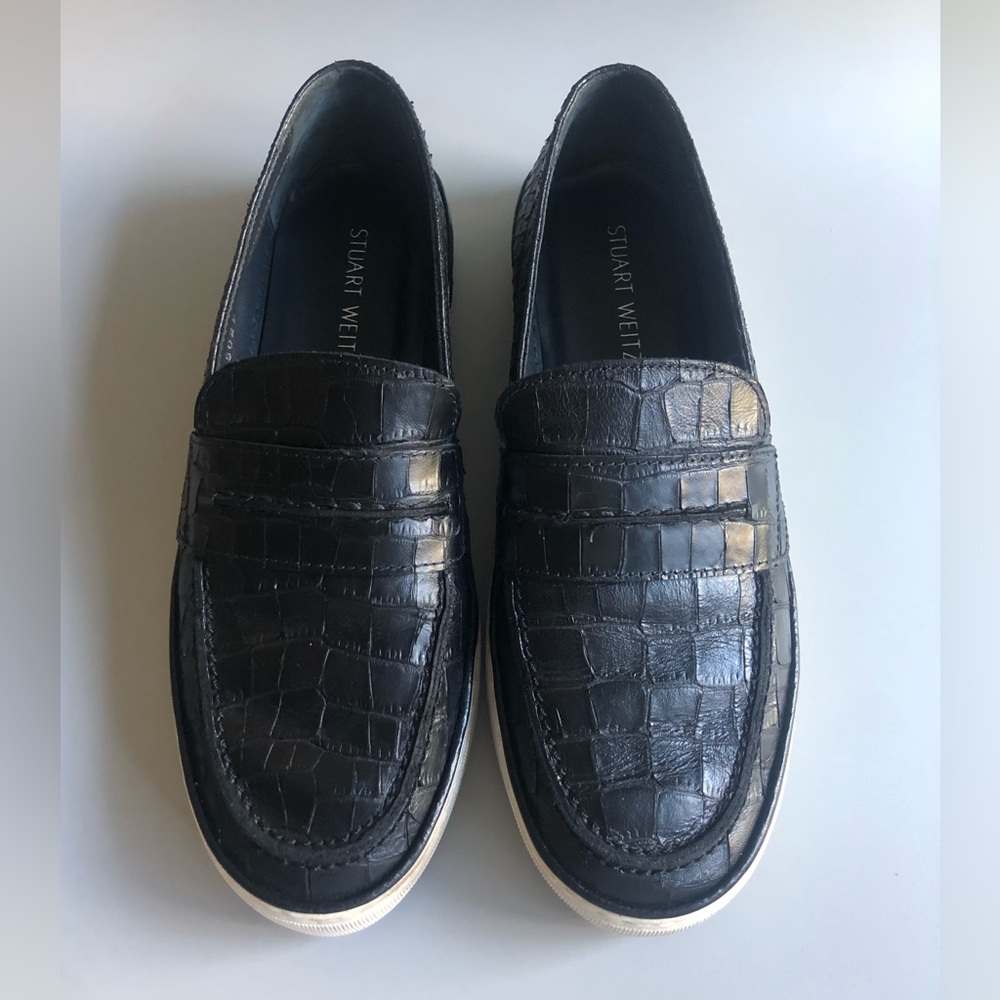 Stuart Weitzman Womens Lounge Slip On Loafer Nero Soft Croco Size: US 8 M